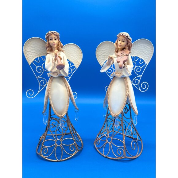 Decorative Angel Figurines Musical Theme Wire Frame Metal Base Set - Picture 2 of 12